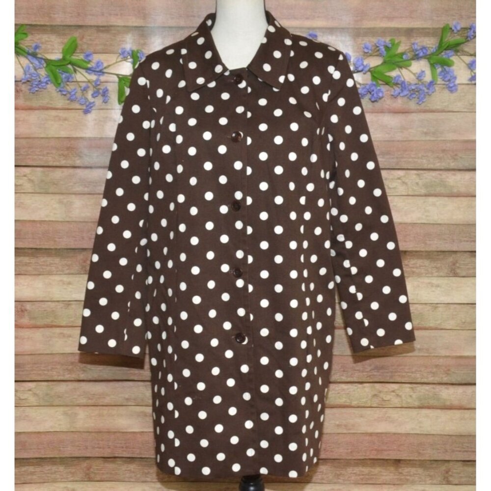Liz Baker Brown and White Polka Dot Trench Coat